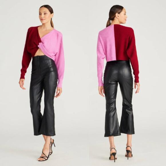 NWT Amur V-Neck Rib Knit Wool Twist Front Cruz Twist Sweater Cranberry Red - Picture 9 of 10